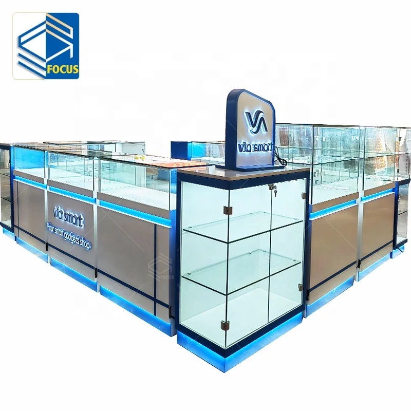 Cellphone Store Display Case Arrangement Free Standing Tempered Glass Wooden Display Cabinet Mobile Phone Shop Product Showcase