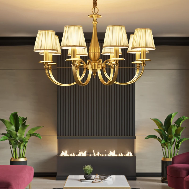 American brass chandelier atmospheric living room lamp dining room lamp simple study bedroom creative personality art chandelier