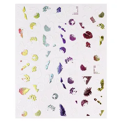 Free sample 3D Nail Art Sticker Color Autumn Leaves Nail Art Sticker Coconut Leaf Pattern Self-Adhesive Holographic Laser
