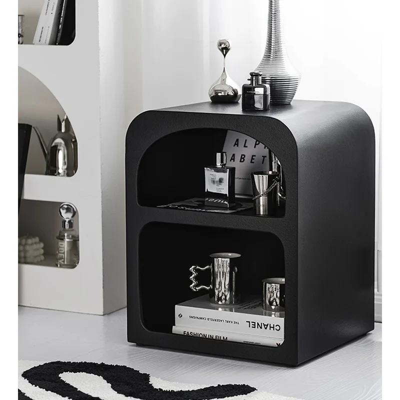Nordic black particle lacquer wood fashion bedroom end night bedside table decorative storage bed side cabinet nightstand