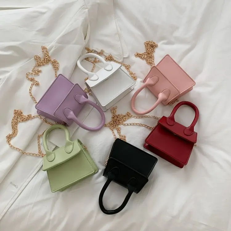 Wholesale Candy Color PU Leather Crossbody Cute Mini Kid Purses and Handbags for Girls