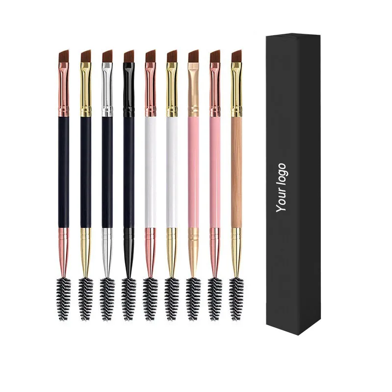 Professional Double Ended Eyebrow Brush & Spoolie - Angled Brow Brush for Precision Application & Blending of Eye Brow Powders