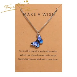 Tracy & Herry Feather CLASSIC Jewelry Alloy Gold Plated Necklace Set Colorful Butterfly Pendant Necklace With Packaging Card