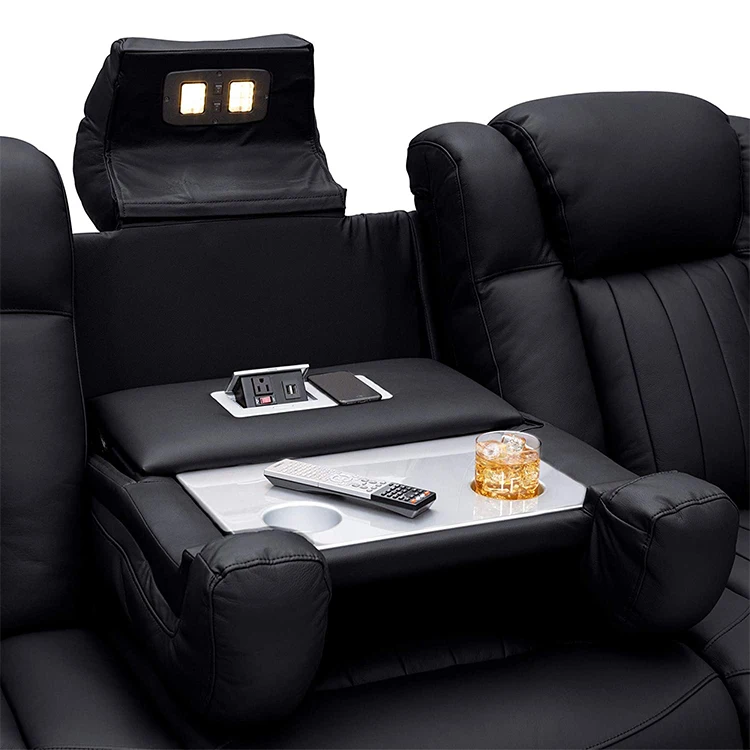 Modern Genuine Leather VIP Cinema Home Theater Power Recliner Hot Sale Living Room Home Theater Sofa Cup Holder and Storage Box