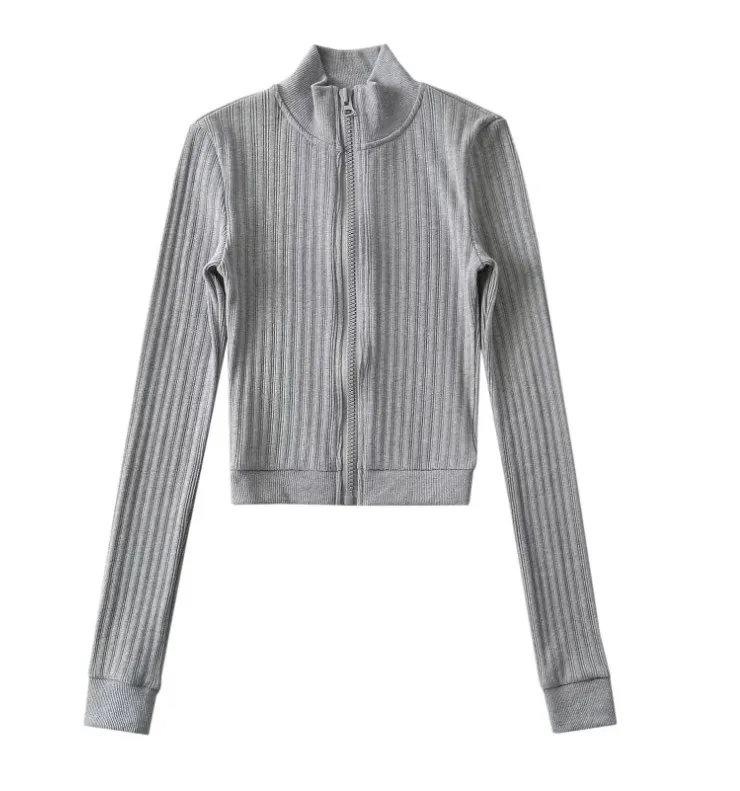 Runwaylover 2396 Front Zipper 2024 Ladies Slim Knitted Cardigan