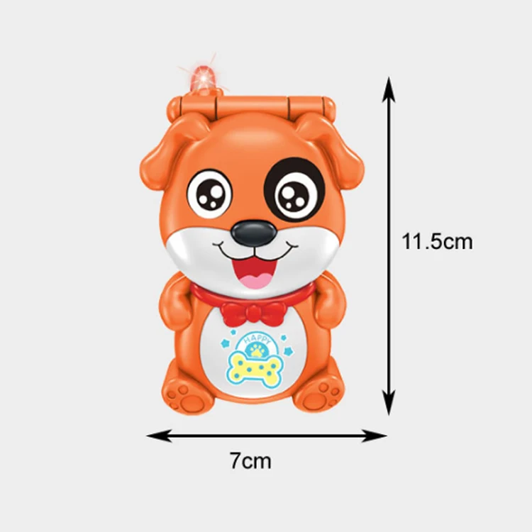 Customized Hot Selling Baby Music Early Education Toys Plastic Cartoon Dog Animal Flip Cover Music Light Story Phone Toys