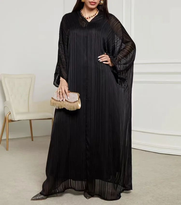 New Wholesale Elegant Black Middle East Turkey Dubai Robe 2 Pcs Modest Muslim Isiamic Abaya Party Casual Dresses for Women