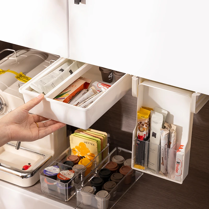 High Quality Plastic ABS Hidden Insert Slide Drawer Type Punch-free Paste Hanging Under the Desk Storage Box