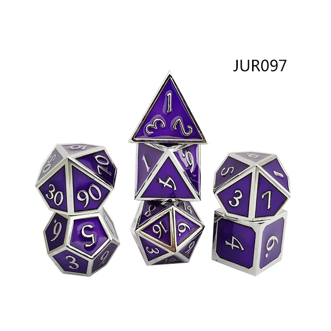 Polyhedral metal dice set enamel color printed custom 20 sided dice packed with velvet bag