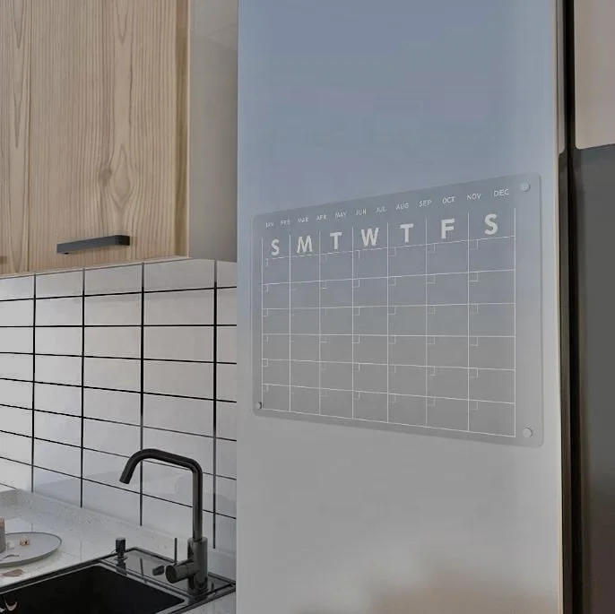 16Inches Crystal Acrylic Fridge Planner Dry Erase Magnetic Whiteboard Kitchen Grocery List Hanging Calendar Board With Marker