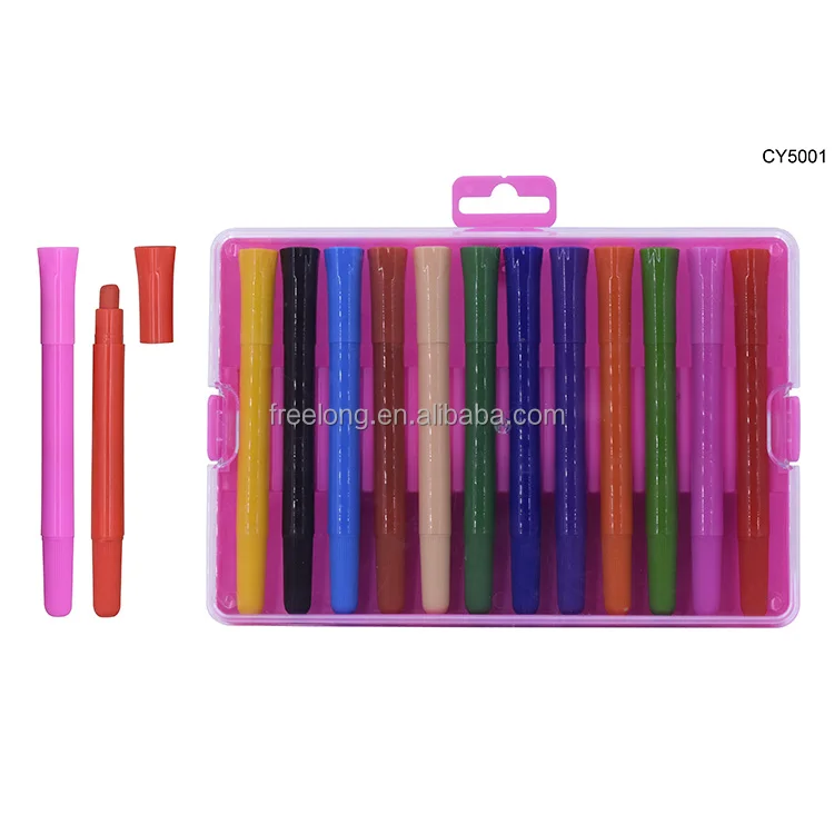 
Wholesale Customized Good Quality Colored Barrel Non Toxic Plastic 12 Color Crayon Set 