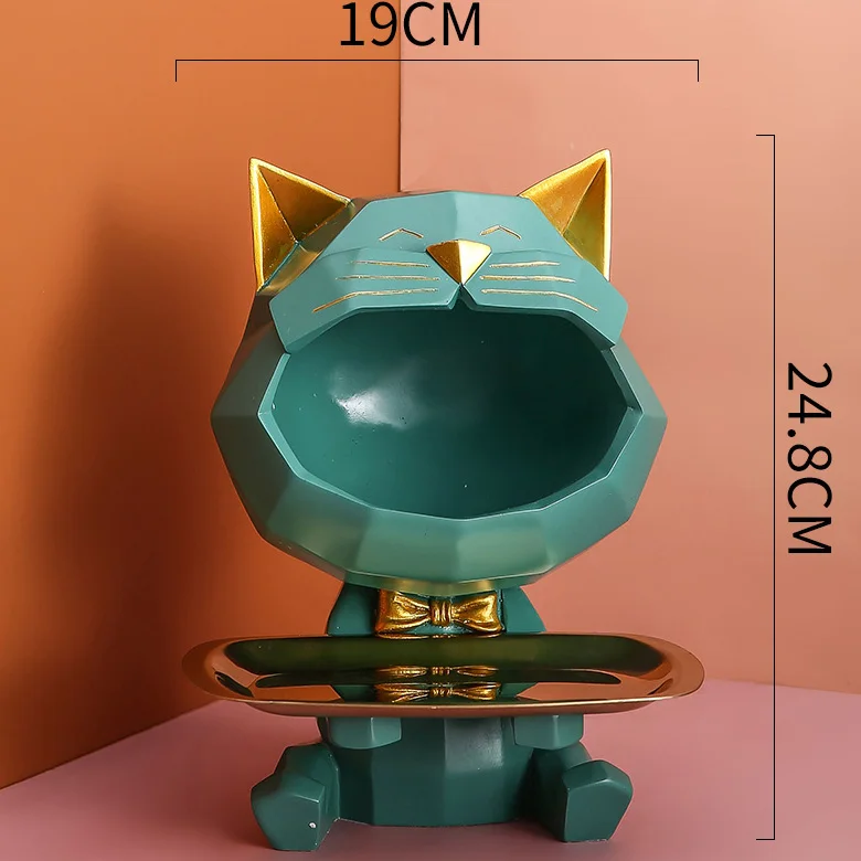 Custom Cute Resin Big Mouth Lucky Cat Figurine, Resin Animal Key Bowl Storage Holder, Snack Organizer For Home Decoration