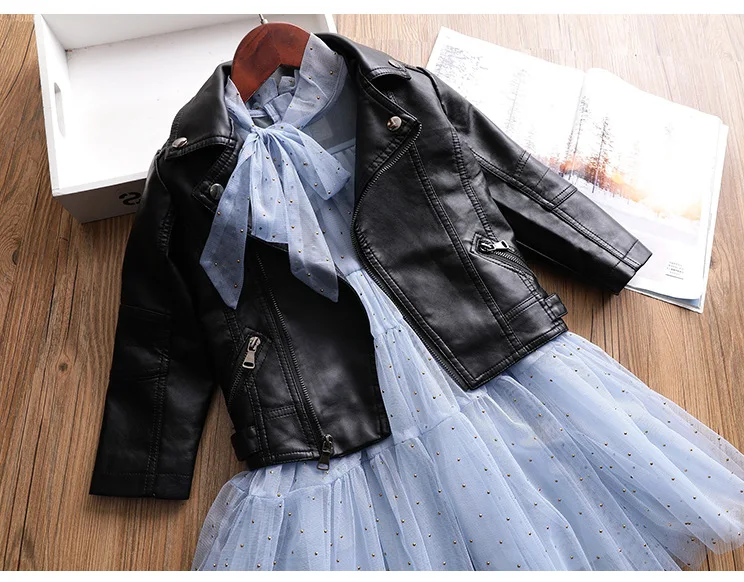 2019 autumn and winter clothing new boy neutral cool motorcycle kids children PU black coat girls leather jacket
