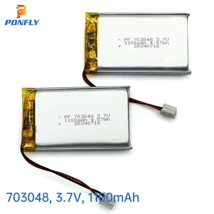 PONFLY Factory Customized Best Price 3.7V 703048 1100mAh Lithium Polymer Battery With PCB And Connector Lipo Batteries
