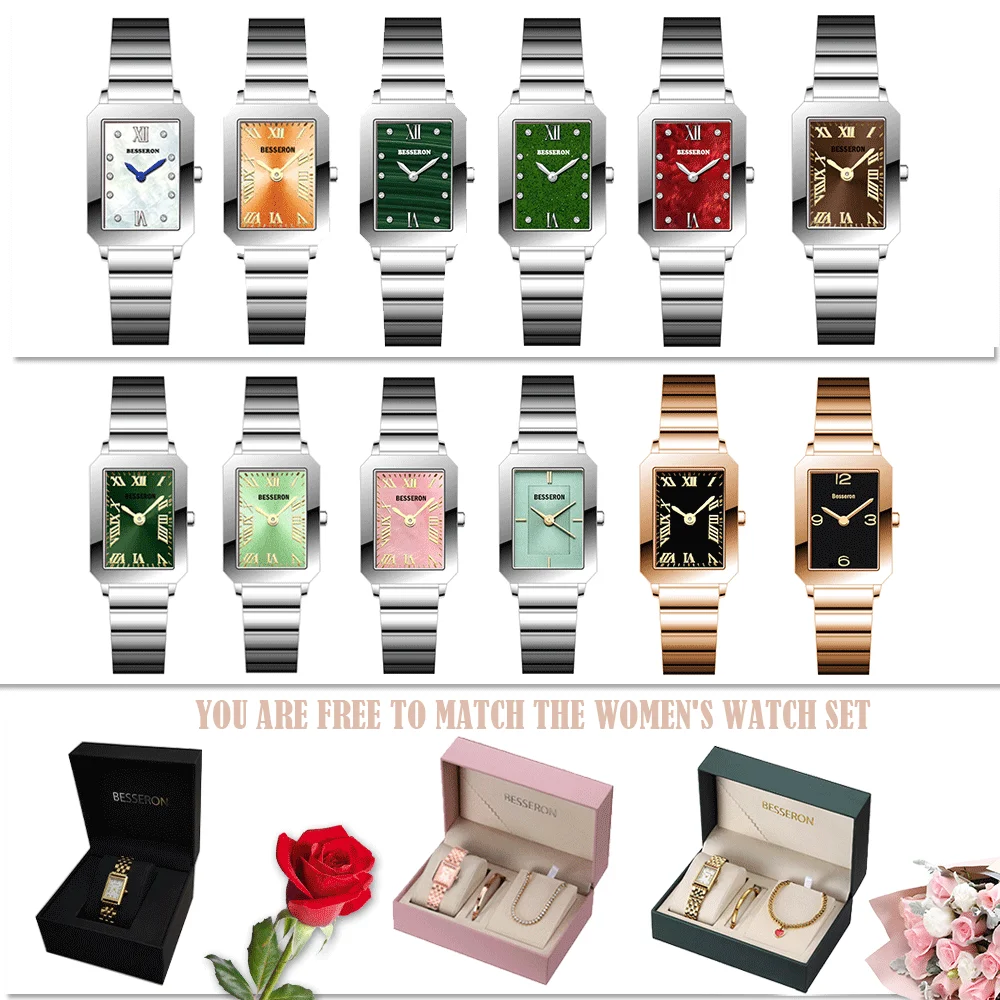 Popular Fashion Designer Square Steel Ladies Watch Custom Logo Luxury Elegant Silver Green Quartz Women Watch Reloj Mujeres