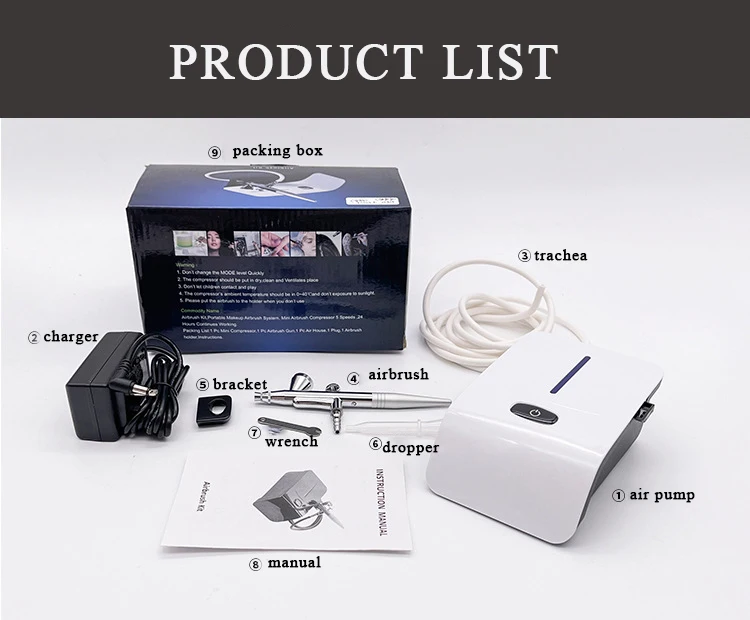 Airbrush sweatsuit brow stain compressor pen mini brow stencil sticker custom box professional airbrush kit nail painting