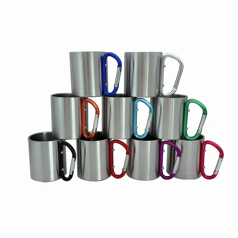 330ml stainless steel mountaineering buckle mug tumbler with climbing buckle handle outdoor travel camping portable drinking cu