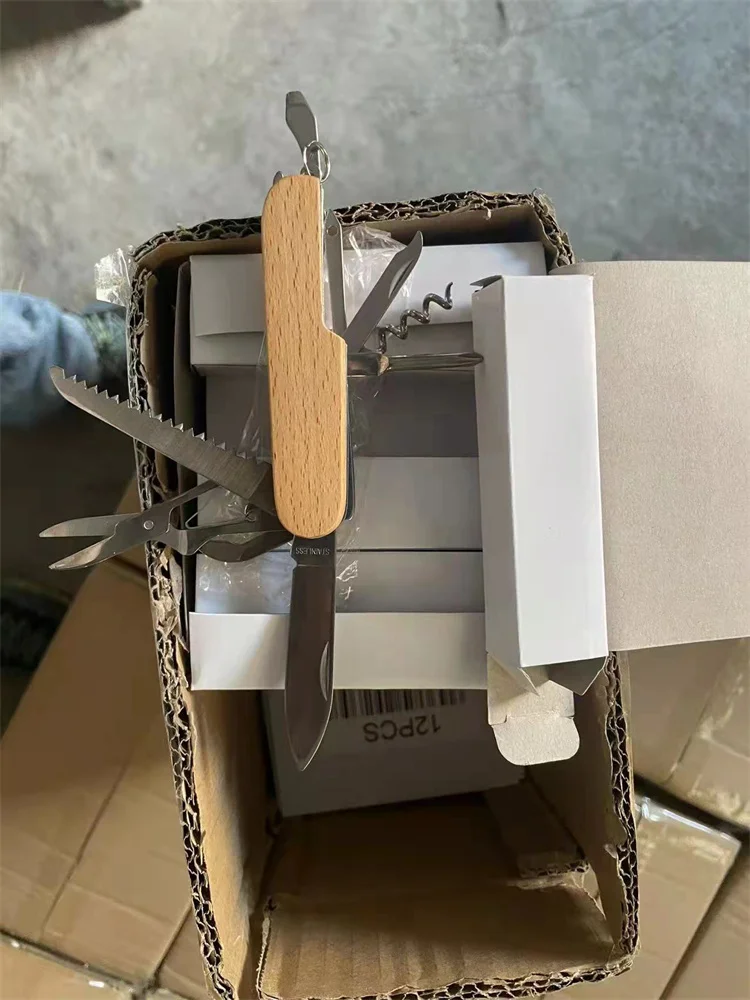 Многофункциональный карманный складной нож из нержавеющей стали с деревянной ручкой