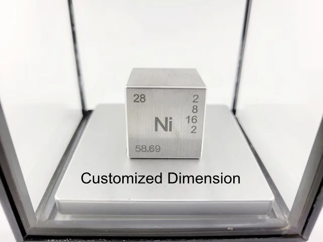 2N6 Nickel Cube Customized Table Display High Purity  Metal Cube with Al Alloy Base glass box