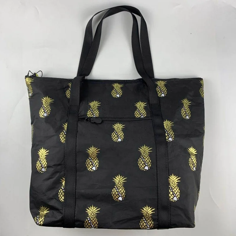 Custom Tyvek Soft Waterproof Shopping Tote Bags Washable Paper Handbag Zipper Summer Beach Bag