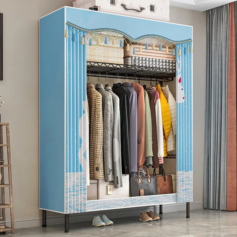 Wholesales Customized Modern Portable Bedroom Simple Cloth Wardrobe Children Cheap Storage Fabric Wardrobe Steel Closet