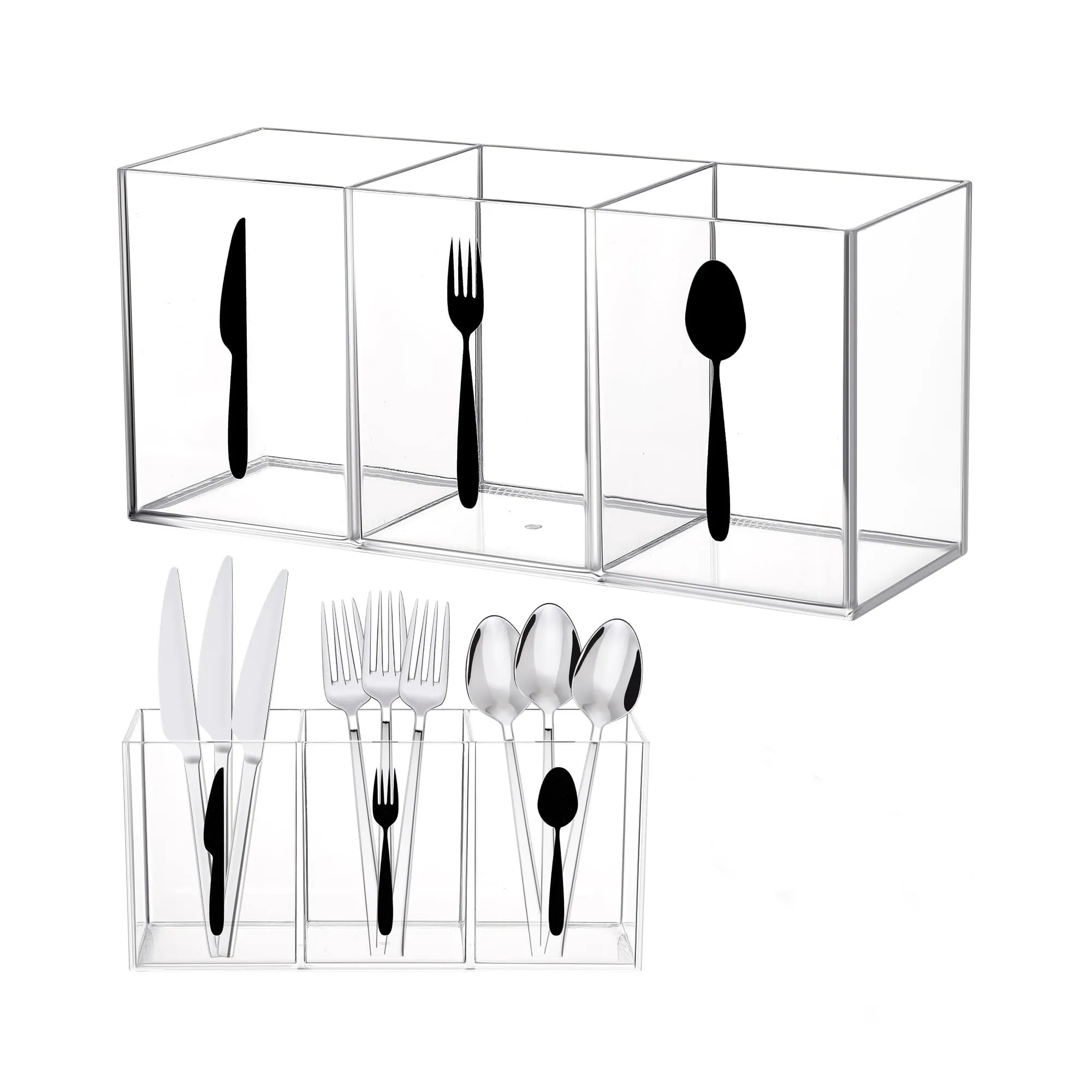 Factory wholesale kitchen accessories Knife Spoon and Fork Holder Box Acrylic Cutlery Storage Organizer Bin for household items