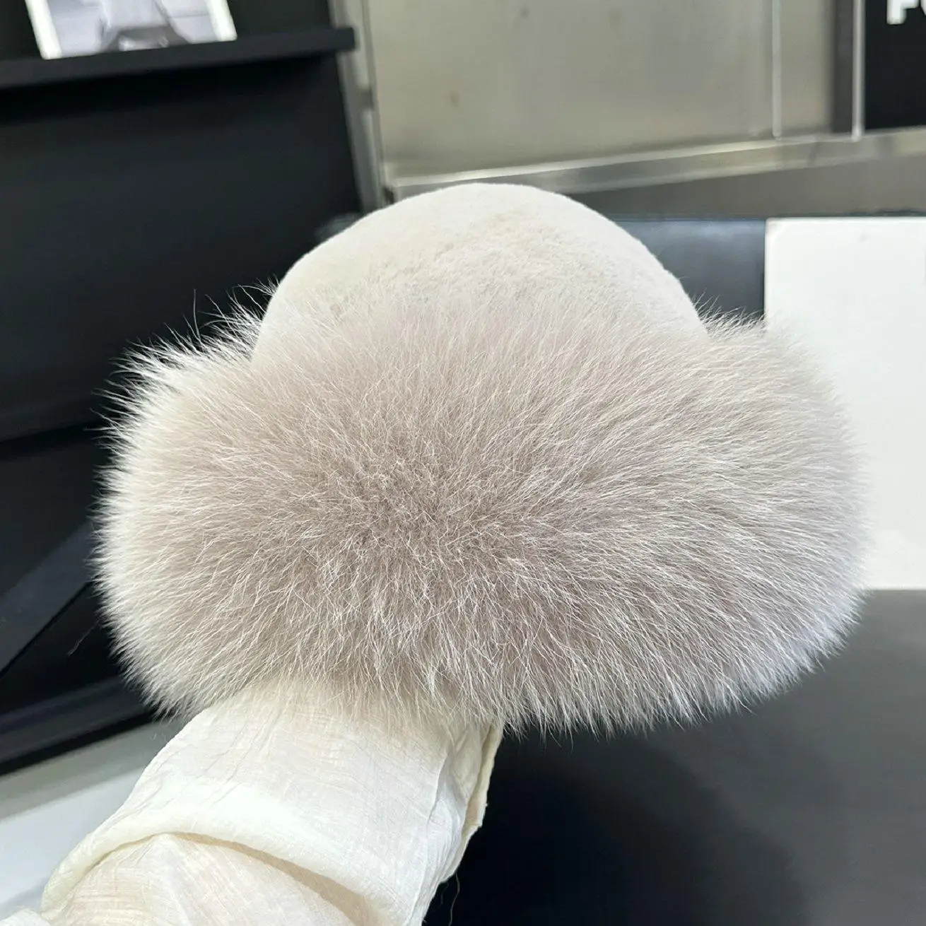 custom New Winter Rabbit Fur Bucket Hats For Women Solid Color Thick Warm Panama Bob Fisherman fox fur Hat