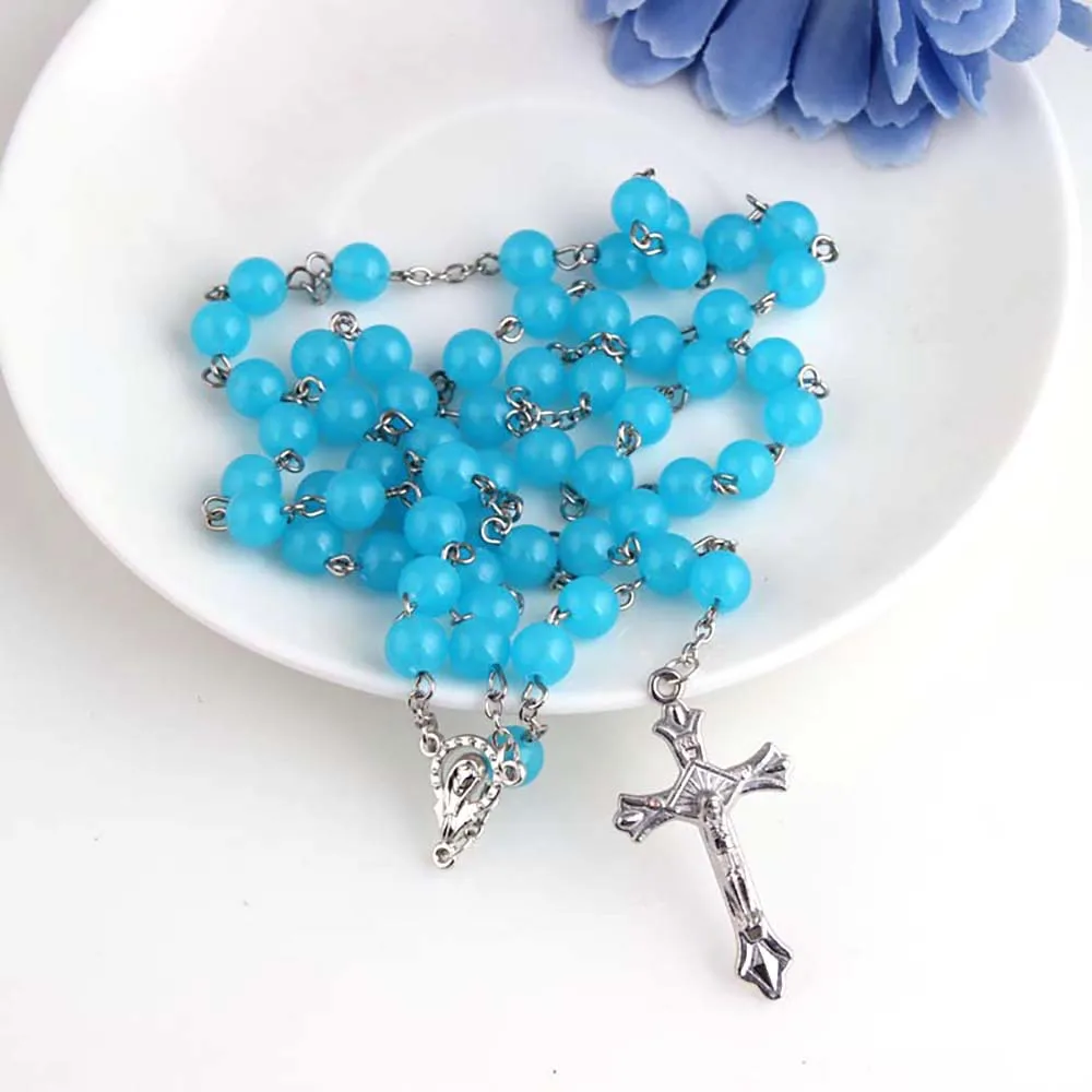 Custom Rosary necklace 8mm Glow In The Dark Rosary Catholicism Beads saint Benedict Rosary Luminous Bead Necklace