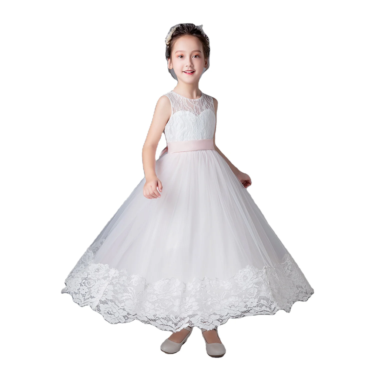 Flower Girl Dress Lace Bridesmaid Dress Long A Line Wedding Pageant Dresses Tulle Party Gown Kids Party Wear