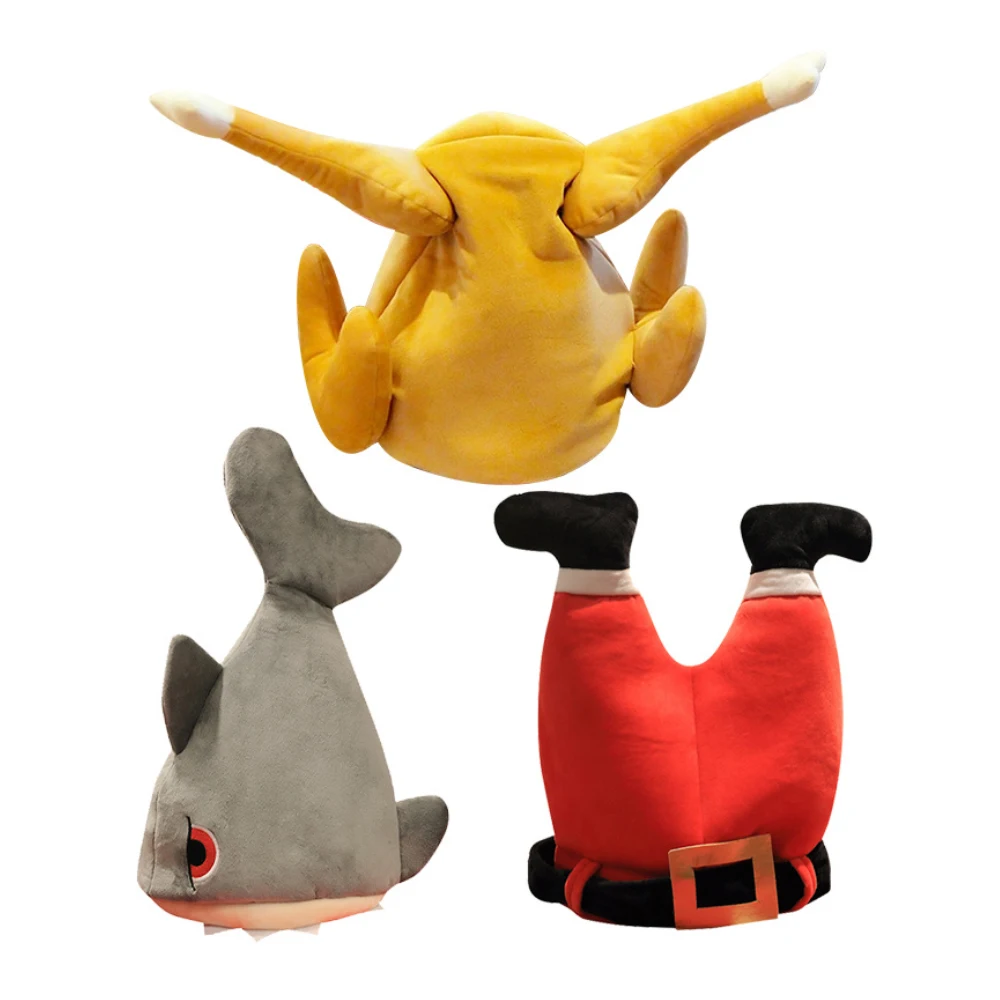 Plush Toy Turkey Leg Shark Animal Christmas Hat Stuffed Toy Singing and Dancing Hat Gift Custom Support