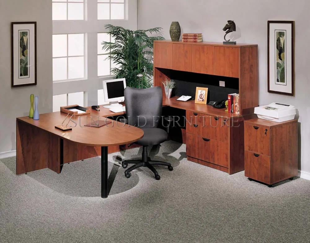 wood Luxury Office Furniture Boss Desk Executive Desk and Chair Set with File Cabinet
