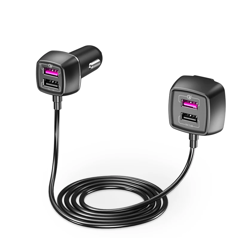 dropshipping products 2023 four Port fast charging USB Car Charger with seatback clip attachment 1.5m cable Docking Station