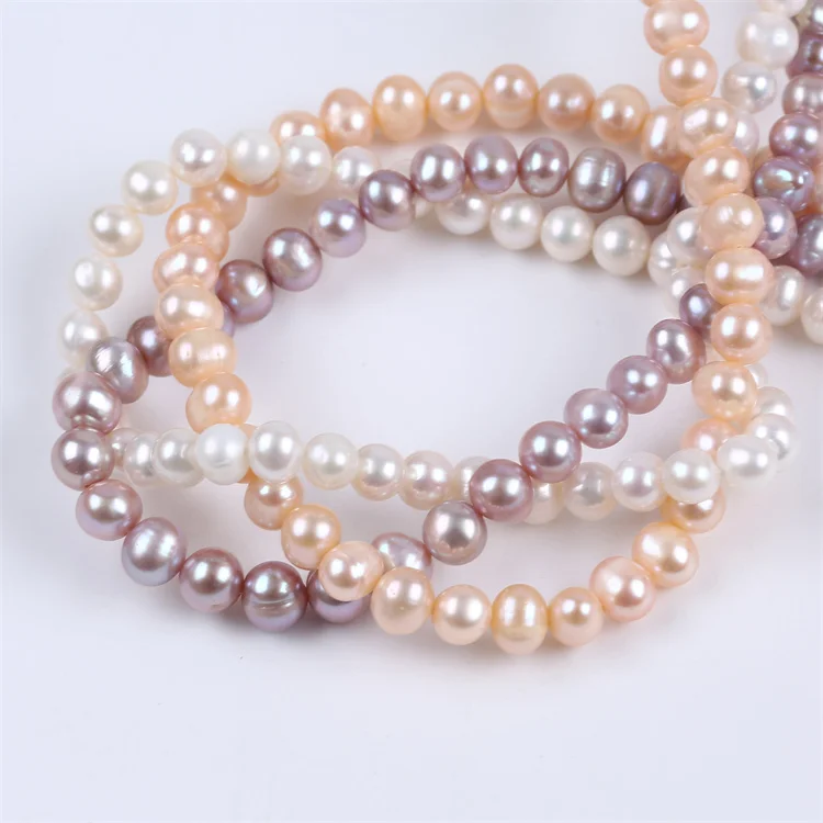 6-7mm white pink purple freshwater potato shape beads pearl strand for jewelry making