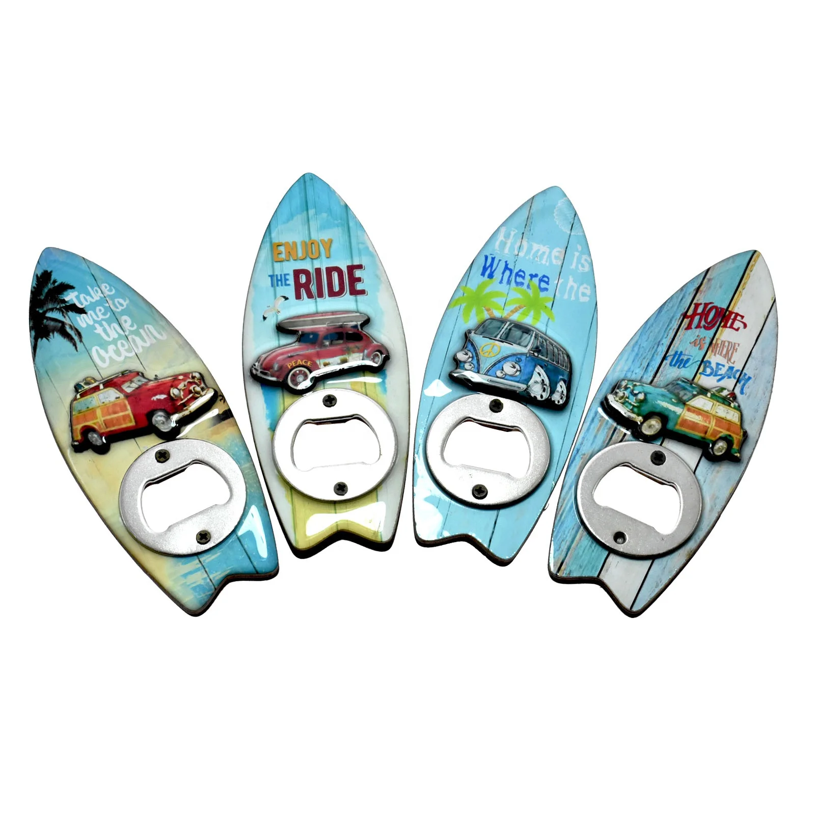Custom Souvenir MDF  Surfboard Shape Design Epoxy Bottle Opener with Magnet