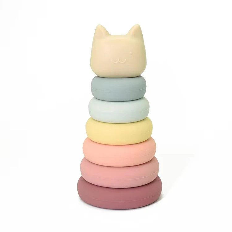 Rainbow Silicone Stacking Ring Silicon Educational Toys For Kids Building Block Baby Sensory Toy Holiday Gift Set Wholesale