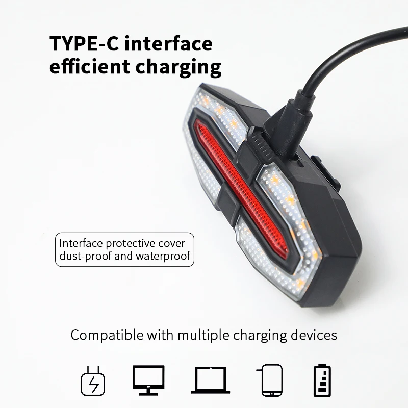 Rechargeable Bike Tail Light with Turn Signals Warning Bike Lights Wireless Remote Control Cycling Back Light for Night Riding