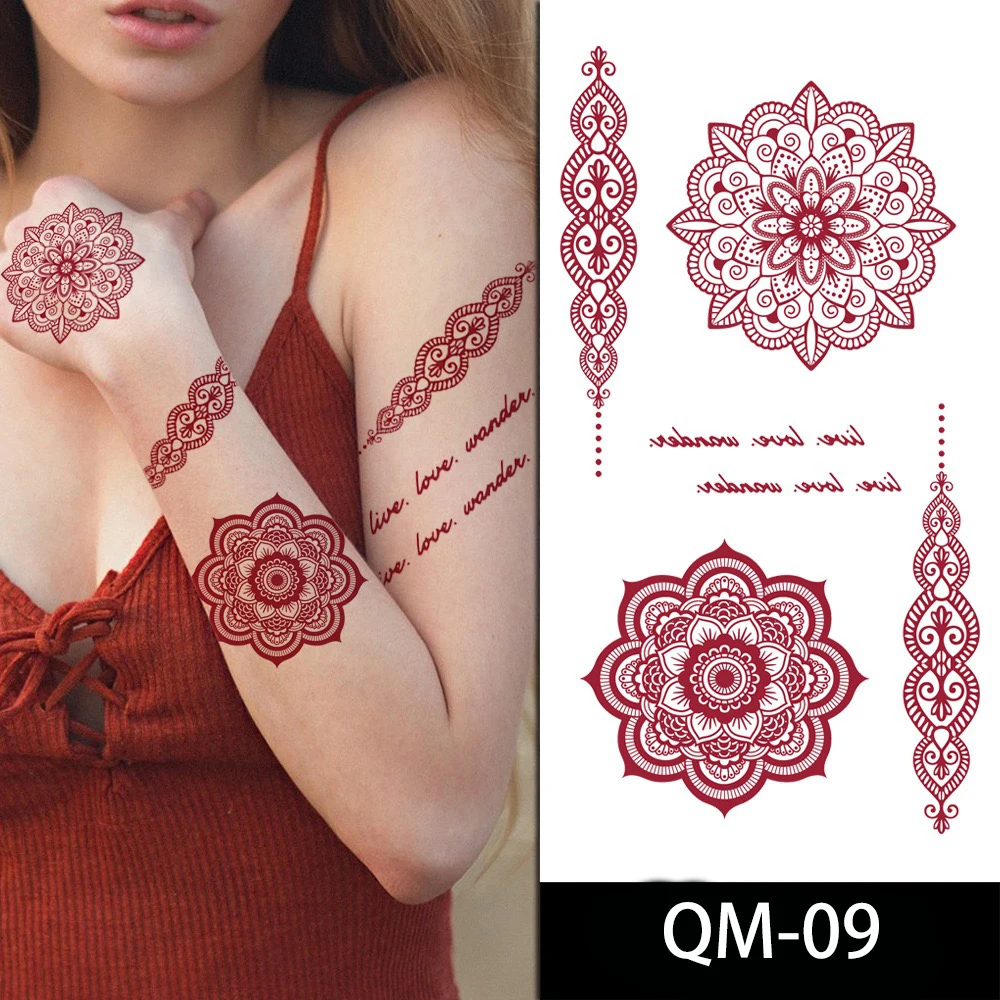 Disposable Waterproof Henna Tattoo Sticker with Vermilion Lace Temporary Body Color for Hand & Party Use Made of Paper