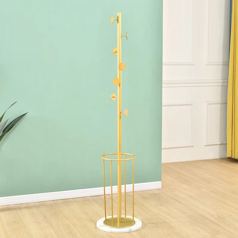 Nordic Style Clothes Hanger Bedroom Light Luxury Gold Floor-Standing Metal Marble Coat Rack