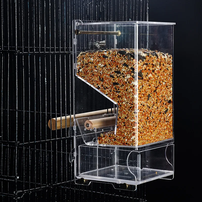 2021 Hot sales transparent Automatic feeding Bird Feeder Acrylic Cage pigeon feeding box parrot feeder