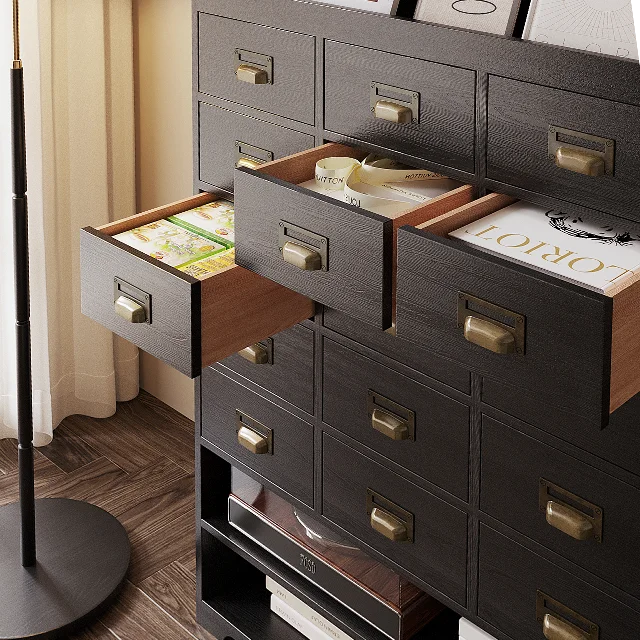 American retro multi-layer wooden storage cabinet drawer, suitable for kitchen, bedroom, living room decoration, size 76*29*141