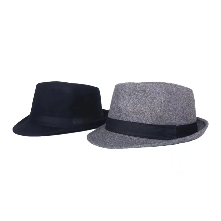 High Quality Custom Logo Men Winter Caps Brim Gentleman Hats Solid Color Fedora Hat