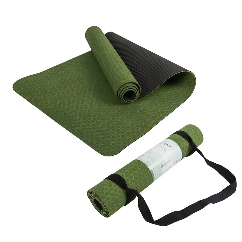 6mm green black custom logo design printed soft fitness anti slip tpe yoga mat