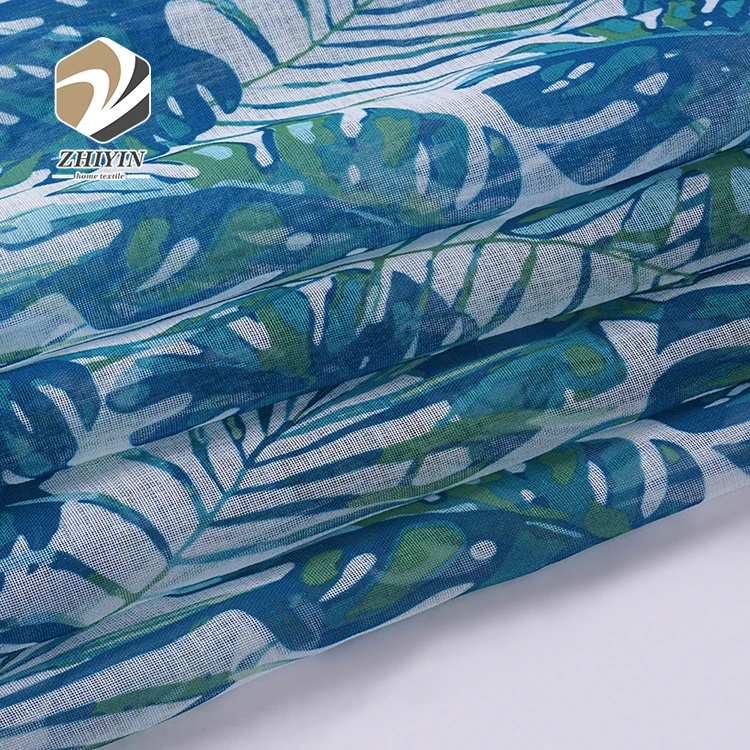 
Home decoration luxury blue print leaf 100% polyester classic curtains 