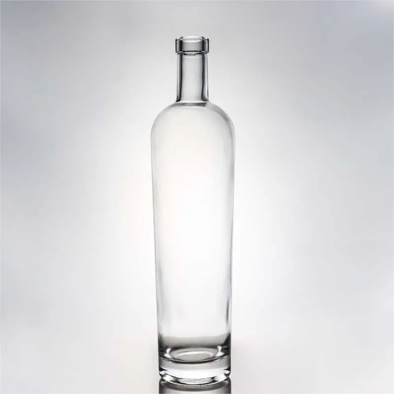 Wholesale custom round glass bottles f or whiskey gin rum with cork stopper