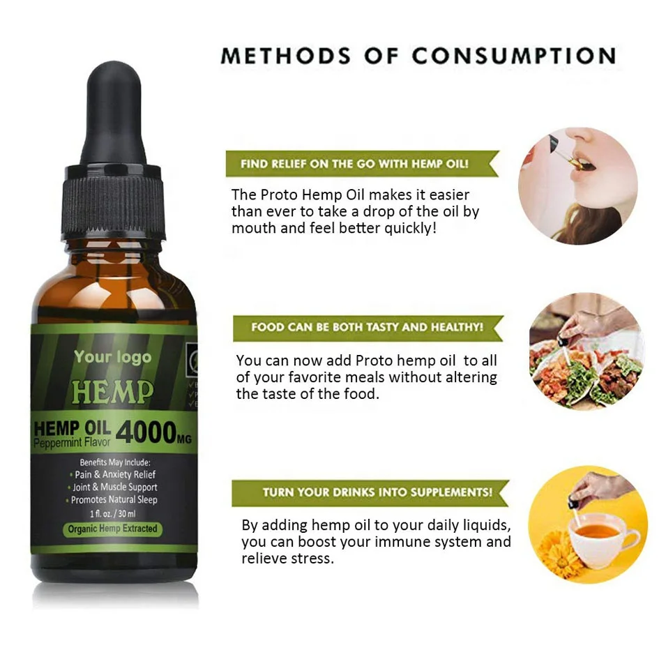 Direct Factory Price free sample custom label Natural healthy organic extract Ease depression hemp seed oil
