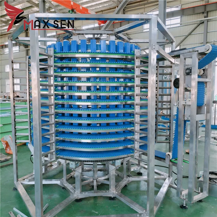 Maxsen New Spiral Cooling Tower Plastic Modular Belt Conveyor for Bread/Cake/Pastry/Pita/Pizza Hamburger/Toast/Bakery/Pet food