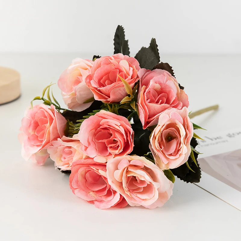 Factory Wholesale Small Rose Bouquet Wedding Decoration 10 Heads Rose Flowers For Wedding Home Decoration