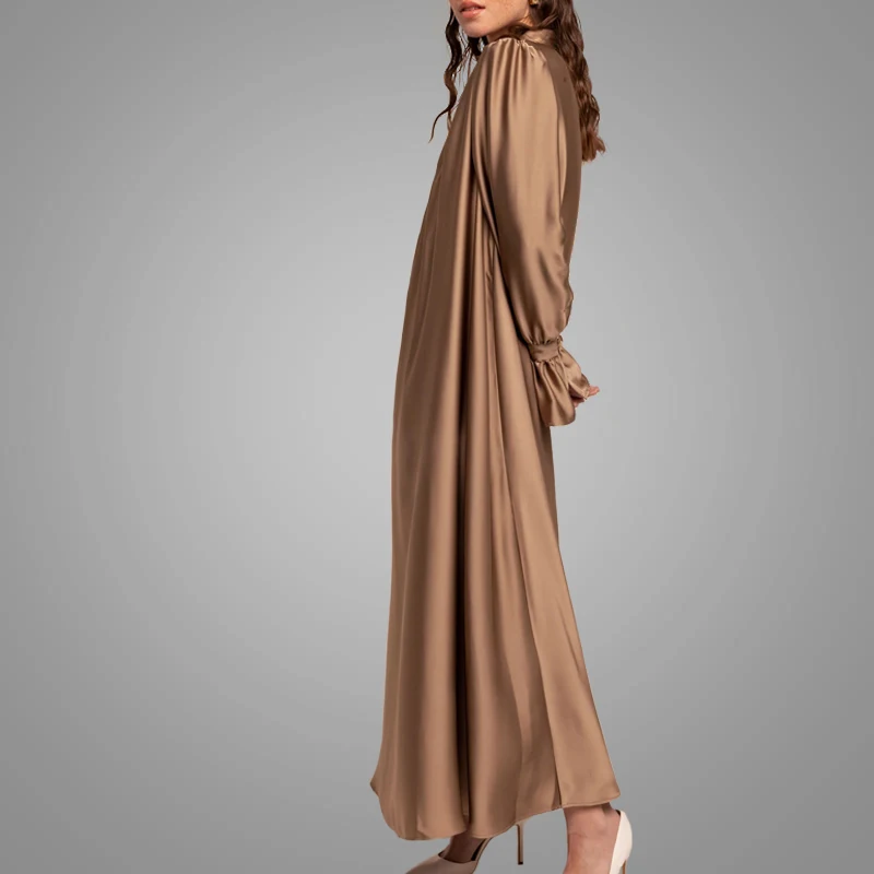 OEM New Fashion Satin Abaya Elegant Shinny Long Sleeve Islamic Clothing Modest Hotsale Turkish Kaftan Dress Online