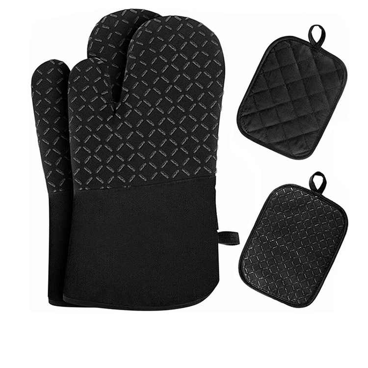Factory Wholesale Long Sleeves Thick Silicone Heat Resistant Pot Holder Microwave BBQ Baking Mitts Kitchen Cooking Oven Gloves
