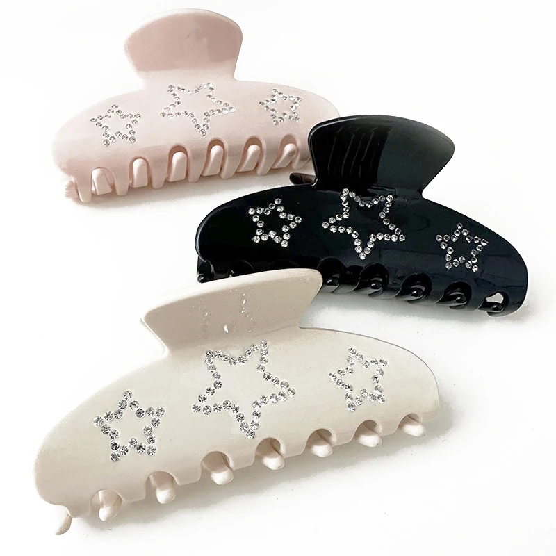 Five-Pointed Star Rhinestone Acetic Acid Clip Hair Acetate Crystal Crescent-Shaped Hair Claw Glossy Solid Color Hair Claw Clips